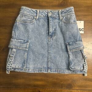 Y2K Cargo Denim Mini Skirt Juniors 3 Light Wash Low Rise Utility 2000s NWT